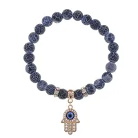 Браслет Хамса (защита от сглаза и зла) нат.камень синий Африк. агат 8мм BS-CR-0357