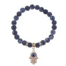 Браслет Хамса (защита от сглаза и зла) нат.камень синий Африк. агат 8мм BS-CR-0357