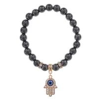 Браслет Хамса (защита от сглаза и зла) синт.камень Гематит (не магнит.) 8мм BS-CR-0358