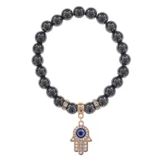 Браслет Хамса (защита от сглаза и зла) синт.камень Гематит (не магнит.) 8мм BS-CR-0358