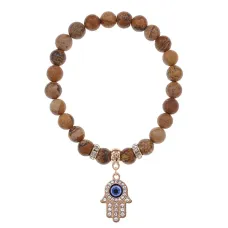 Браслет Хамса (защита от сглаза и зла) нат.камень Песочная яшма 8мм BS-CR-0360