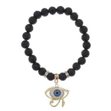 Браслет Око Ра (дар предвидения) нат.камень Лава 8мм BS-CR-0399