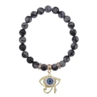 Браслет Око Ра (дар предвидения) нат.камень Снежный обсидиан 8мм BS-CR-0404