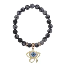 Браслет Око Ра (дар предвидения) нат.камень Снежный обсидиан 8мм BS-CR-0404