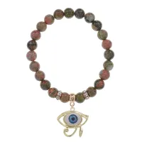 Браслет Око Ра (дар предвидения) нат.камень Унакит 8мм BS-CR-0410