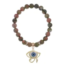 Браслет Око Ра (дар предвидения) нат.камень Унакит 8мм BS-CR-0410