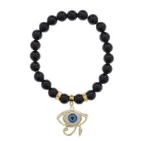 Браслет Око Ра (дар предвидения) нат.камень Черный агат 8мм BS-CR-0413