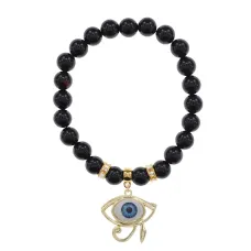Браслет Око Ра (дар предвидения) нат.камень Черный агат 8мм BS-CR-0413