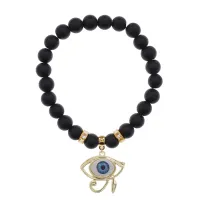 Браслет Око Ра (дар предвидения) синт.камень Шунгит 8мм BS-CR-0414