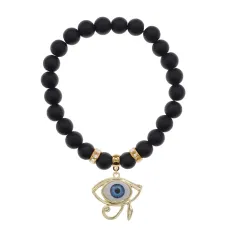 Браслет Око Ра (дар предвидения) синт.камень Шунгит 8мм BS-CR-0414
