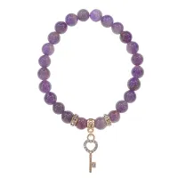 Браслет Ключ (счастье) нат.камень Аметист 8мм BS-CR-0423