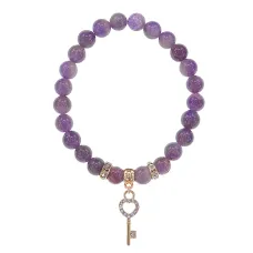 Браслет Ключ (счастье) нат.камень Аметист 8мм BS-CR-0423