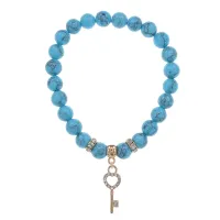 Браслет Ключ (Счастье) синт.камень Бирюза 8мм BS-CR-0425