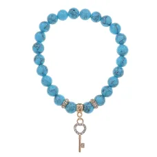 Браслет Ключ (Счастье) синт.камень Бирюза 8мм BS-CR-0425