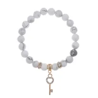 Браслет Ключ (счастье) нат.камень Кахолонг 8мм BS-CR-0427