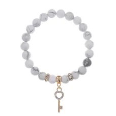 Браслет Ключ (счастье) нат.камень Кахолонг 8мм BS-CR-0427