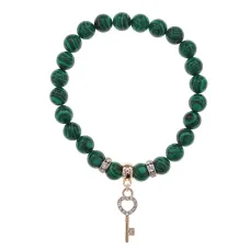 Браслет Ключ (Счастье) синт.камень Малахит 8мм BS-CR-0432