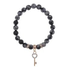 Браслет Ключ (счастье) нат.камень Снежный обсидиан 8мм BS-CR-0434
