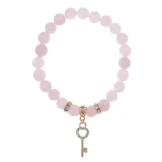 Браслет Ключ (Счастье) нат.камень Розовый кварц 8мм BS-CR-0435