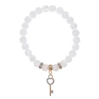 Браслет Ключ (счастье) синт.камень Сахарный кварц 8мм BS-CR-0436