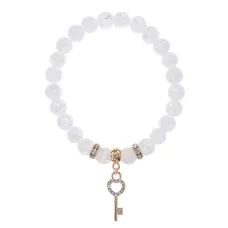 Браслет Ключ (счастье) синт.камень Сахарный кварц 8мм BS-CR-0436