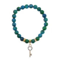 Браслет Ключ (счастье) синт.камень Хризоколла 8мм BS-CR-0441