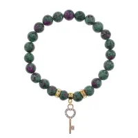 Браслет Ключ (счастье) синт.камень Цоизит 8мм BS-CR-0442