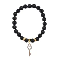Браслет Ключ (счастье) нат.камень Черный агат 8мм BS-CR-0443