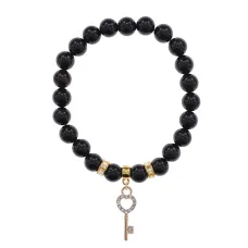 Браслет Ключ (счастье) нат.камень Черный агат 8мм BS-CR-0443