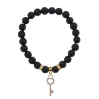 Браслет Ключ (счастье) синт.камень Шунгит 8мм BS-CR-0444