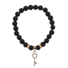 Браслет Ключ (счастье) синт.камень Шунгит 8мм BS-CR-0444