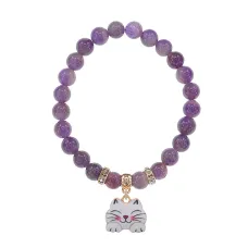 Браслет Кошка (защита, интуиция, достаток) нат.камень Аметист 8мм BS-CR-0453