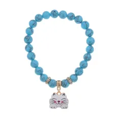 Браслет Кошка (защита, интуиция, достаток) синт.камень Бирюза 8мм BS-CR-0455