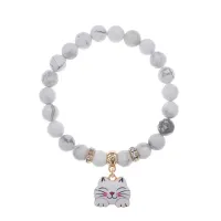 Браслет Кошка (защита, интуиция, достаток) нат.камень Кахолонг 8мм BS-CR-0457
