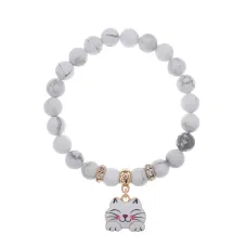 Браслет Кошка (защита, интуиция, достаток) нат.камень Кахолонг 8мм BS-CR-0457