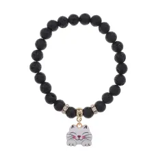 Браслет Кошка (защита, интуиция, достаток) нат.камень Лава 8мм BS-CR-0459