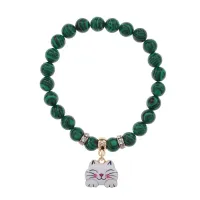 Браслет Кошка (защита, интуиция, достаток) синт.камень Малахит 8мм BS-CR-0462