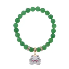 Браслет Кошка (защита, интуиция, достаток) нат.камень Нефрит 8мм BS-CR-0463