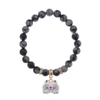 Браслет Кошка (защита, интуиция, достаток) нат.камень Снежный обсидиан 8мм BS-CR-0464