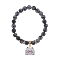 Браслет Кошка (защита, интуиция, достаток) нат.камень Снежный обсидиан 8мм BS-CR-0464