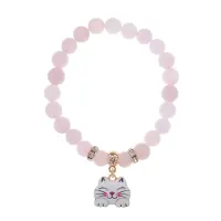 Браслет Кошка (защита, интуиция, достаток) нат.камень Розовый кварц 8мм BS-CR-0465