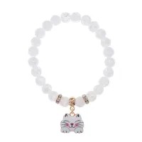 Браслет Кошка (защита, интуиция, достаток) синт.камень Сахарный кварц 8мм BS-CR-0466