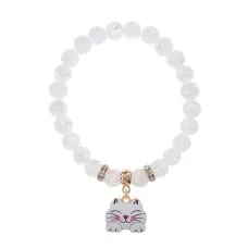 Браслет Кошка (защита, интуиция, достаток) синт.камень Сахарный кварц 8мм BS-CR-0466
