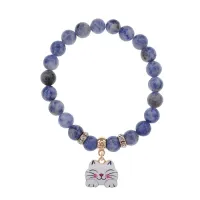 Браслет Кошка (защита, интуиция, достаток) нат.камень Содалит 8мм BS-CR-0468