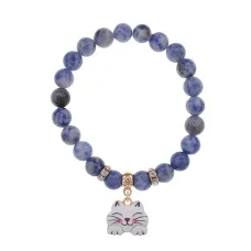 Браслет Кошка (защита, интуиция, достаток) нат.камень Содалит 8мм BS-CR-0468