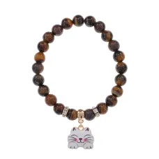 Браслет Кошка (защита, интуиция, достаток) нат.камень Тигровый глаз 8мм BS-CR-0469