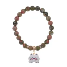 Браслет Кошка (защита, интуиция, достаток) нат.камень Унакит 8мм BS-CR-0470
