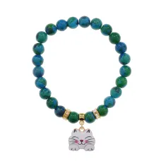 Браслет Кошка (защита, интуиция, достаток) синт.камень Хризоколла 8мм BS-CR-0471