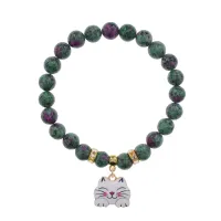 Браслет Кошка (защита, интуиция, достаток) синт.камень Цоизит 8мм BS-CR-0472