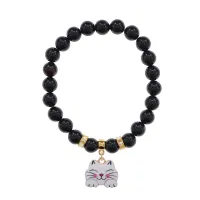 Браслет Кошка (защита, интуиция, достаток) нат.камень Черный агат 8мм BS-CR-0473